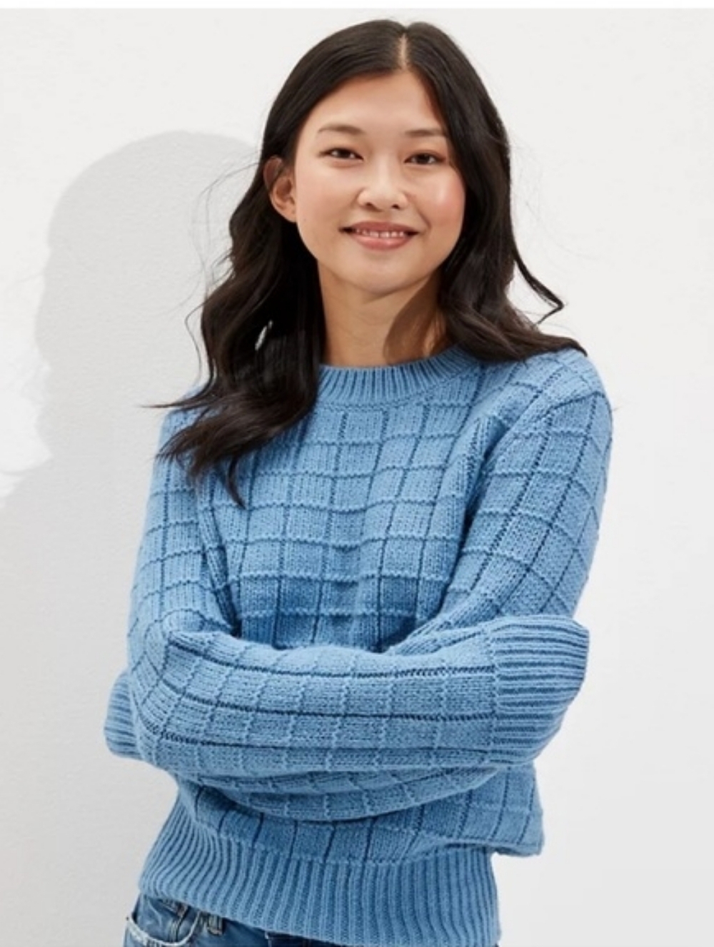 AEO Blue Box Knit Pullover